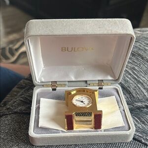 Bulova Gold and Red Miniature Clock